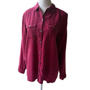 J.Jill Tencel™ Lyocell Berry Red Button-Down Shirt soft drapey Size Small